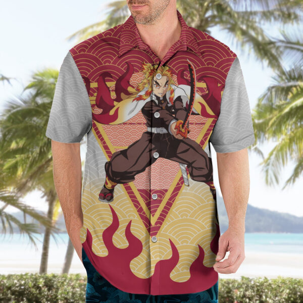 Chemise hawaïenne Rengoku Kyoujurou Demon Slayer motif japonais Mix Anime - Maison Otaku – Image 3