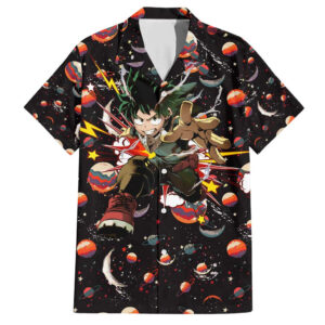 Chemise hawaïenne Univers rétro Deku My Hero Academia motif cosmique - Maison Otaku