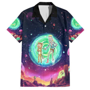 Chemise hawaïenne Rick et Morty roi tigre style psychédélique - Maison Otaku