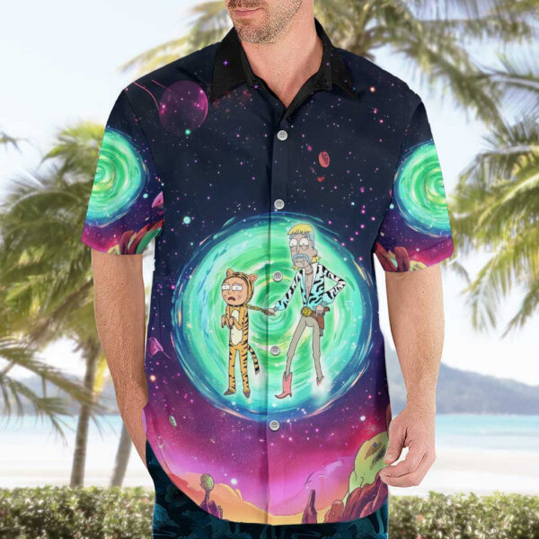 Chemise hawaïenne Rick et Morty roi tigre style psychédélique - Maison Otaku – Image 3