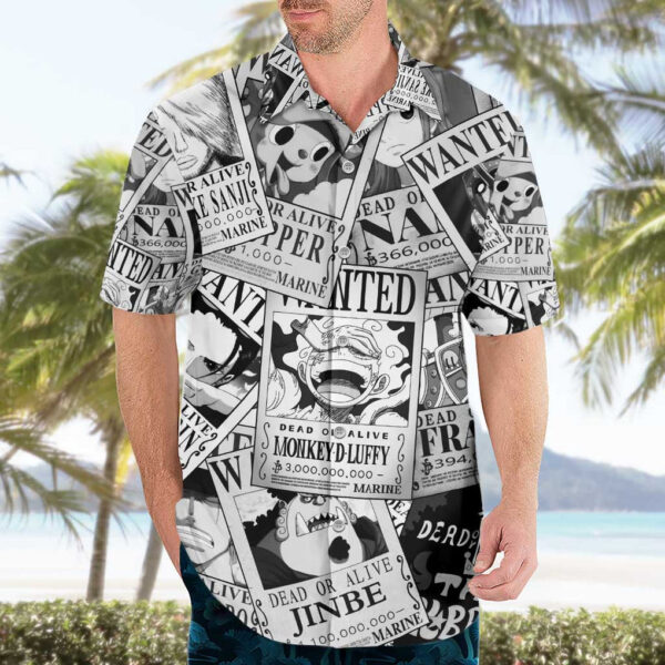 Chemise hawaïenne Chapeau de paille Wanted Motif One Piece Anime Mix Manga - Maison Otaku – Image 3