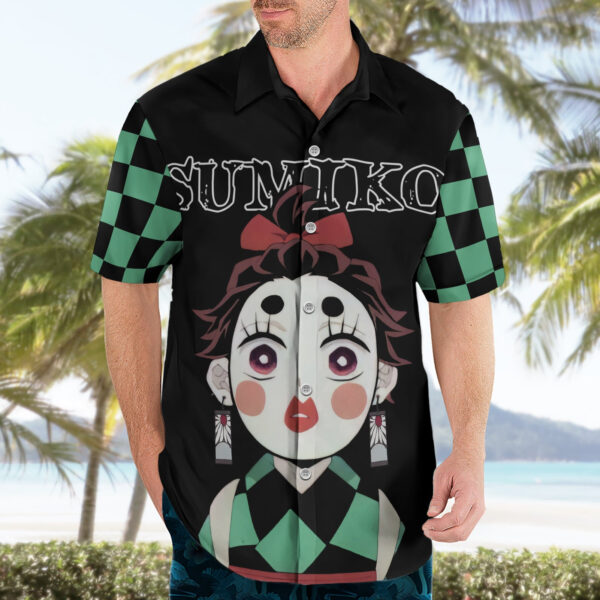 Chemise hawaïenne Tanjiro Sumiko Demon Slayer Visage Drôle - Maison Otaku – Image 3