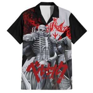 Chemise hawaïenne Chevalier Tête de Mort Berserk Sang Noir - Maison Otaku