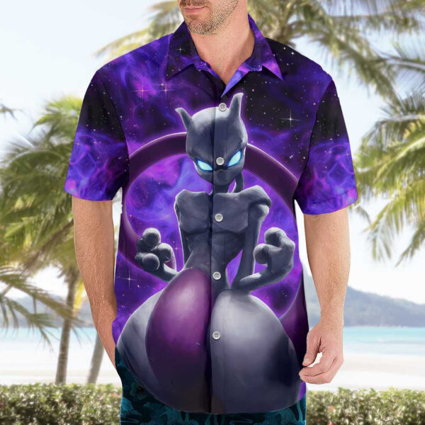 Chemise hawaïenne Trippy Cosmic Mewtwo Pokémon - Maison Otaku – Image 3