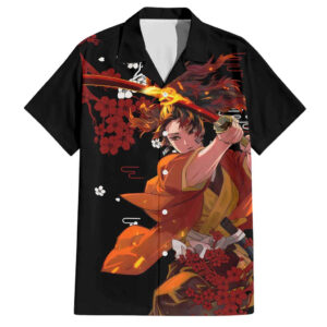 Chemise hawaïenne Yoriichi Tsugikuni Demon Slayer Motif Texte - Maison Otaku