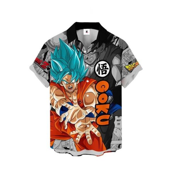 Chemise hawaïenne Dragon Ball Goku Blue – Style manga plage - Maison Otaku – Image 2