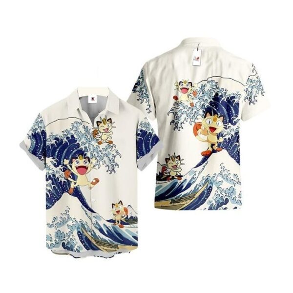 Chemise hawaïenne Pokémon Miaouss Vague de Kanagawa - Maison Otaku