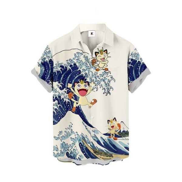 Chemise hawaïenne Pokémon Miaouss Vague de Kanagawa - Maison Otaku – Image 2