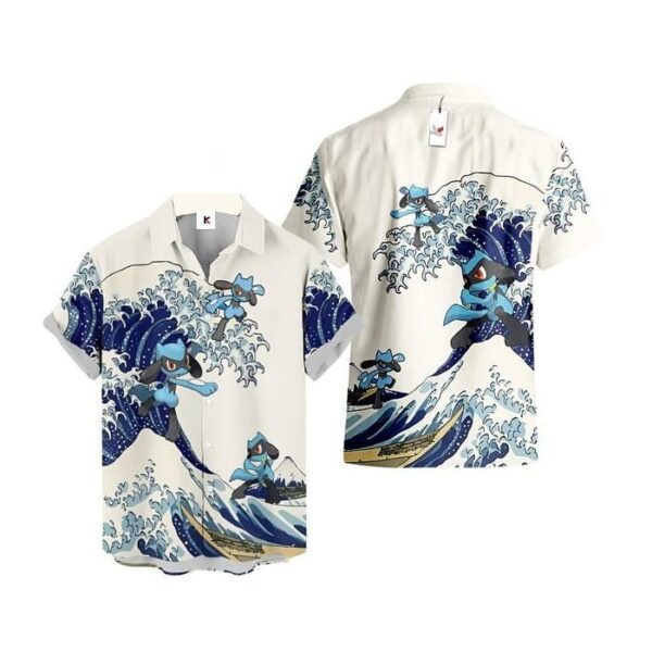 Chemise hawaïenne Pokémon Riolu Vague de Kanagawa - Maison Otaku