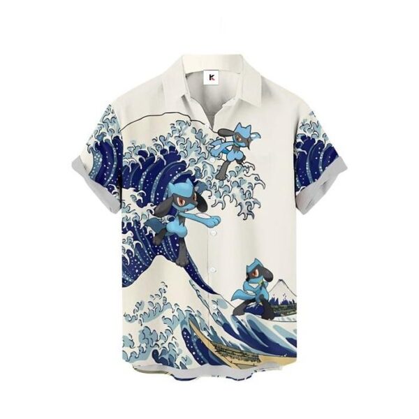 Chemise hawaïenne Pokémon Riolu Vague de Kanagawa - Maison Otaku – Image 2