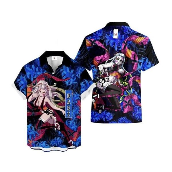 Chemise hawaïenne Demon Slayer Daki Lys araignée bleu - Maison Otaku