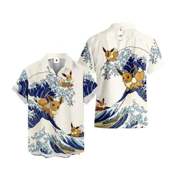 Chemise hawaïenne Pokémon Évoli Vague de Kanagawa - Maison Otaku