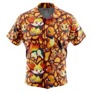 Chemise hawaïenne Type Feu Starters Pokémon - Maison Otaku