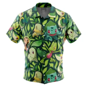 Chemise hawaïenne Types Plante Starters Pokémon - Maison Otaku
