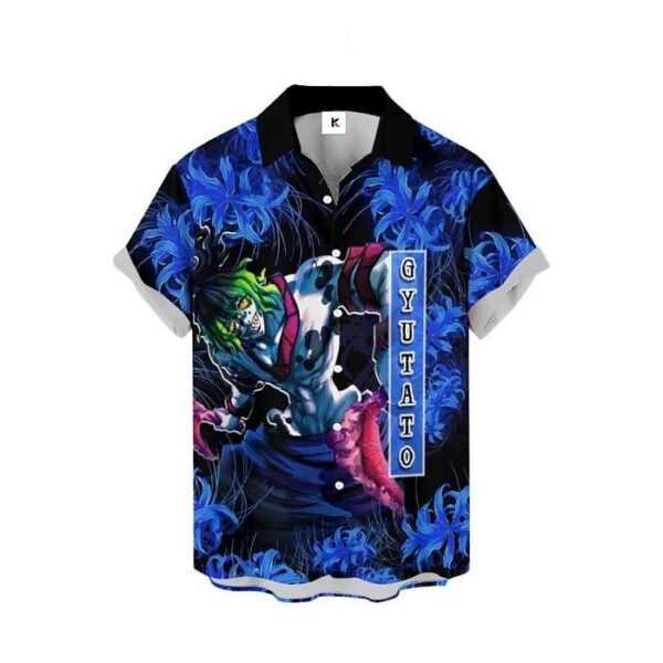 Chemise hawaïenne Demon Slayer Gyutaro Lys araignée bleu - Maison Otaku – Image 2