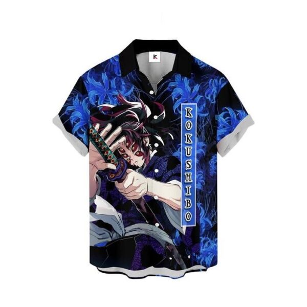 Chemise hawaïenne Demon Slayer Kokushibo Lys araignée bleu - Maison Otaku – Image 2