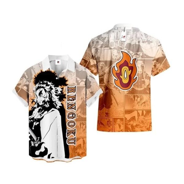 Chemise hawaïenne Demon Slayer Kyojuro Rengoku 03 - Maison Otaku