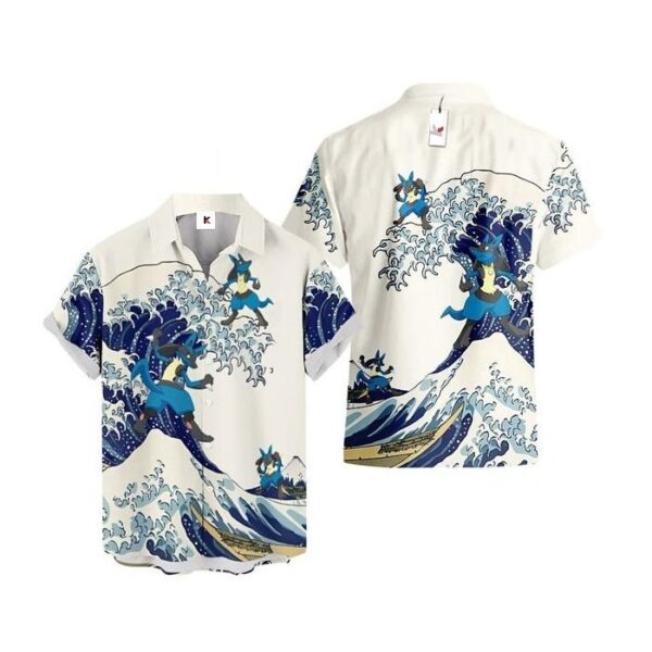 Chemise hawaïenne Pokémon Lucario Vague de Kanagawa - Maison Otaku