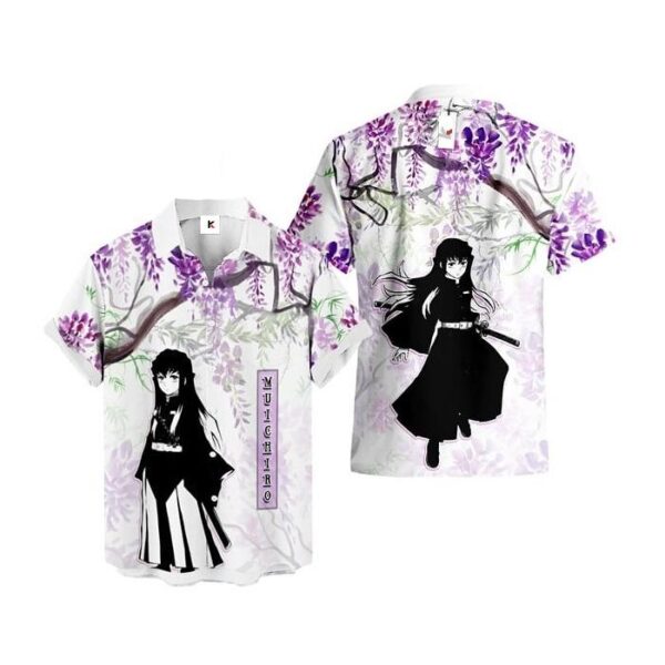 Chemise hawaïenne Demon Slayer Muichiro Tokito Wisteria - Maison Otaku