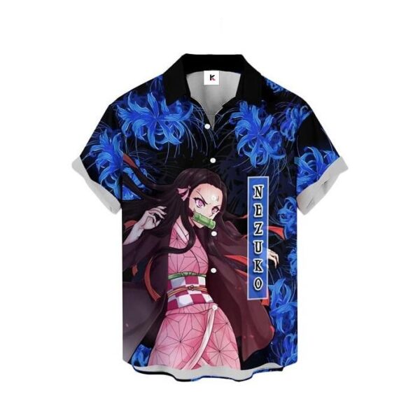 Chemise hawaïenne Demon Slayer Nezuko Lys araignée bleu - Maison Otaku – Image 2