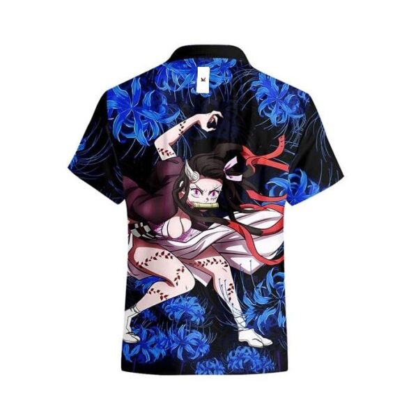 Chemise hawaïenne Demon Slayer Nezuko Lys araignée bleu - Maison Otaku – Image 3