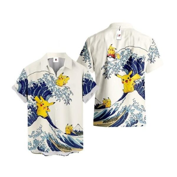 Chemise hawaïenne Pokémon Pikachu Vague de Kanagawa - Maison Otaku