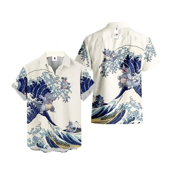 Chemise hawaïenne Pokémon Rhinoféros Vague de Kanagawa - Maison Otaku