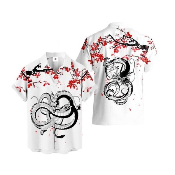 Chemise hawaïenne Dragon Ball Shenron Fleurs de cerisier - Maison Otaku