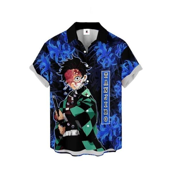 Chemise hawaïenne Demon Slayer Tanjiro Lys araignée bleu - Maison Otaku – Image 2