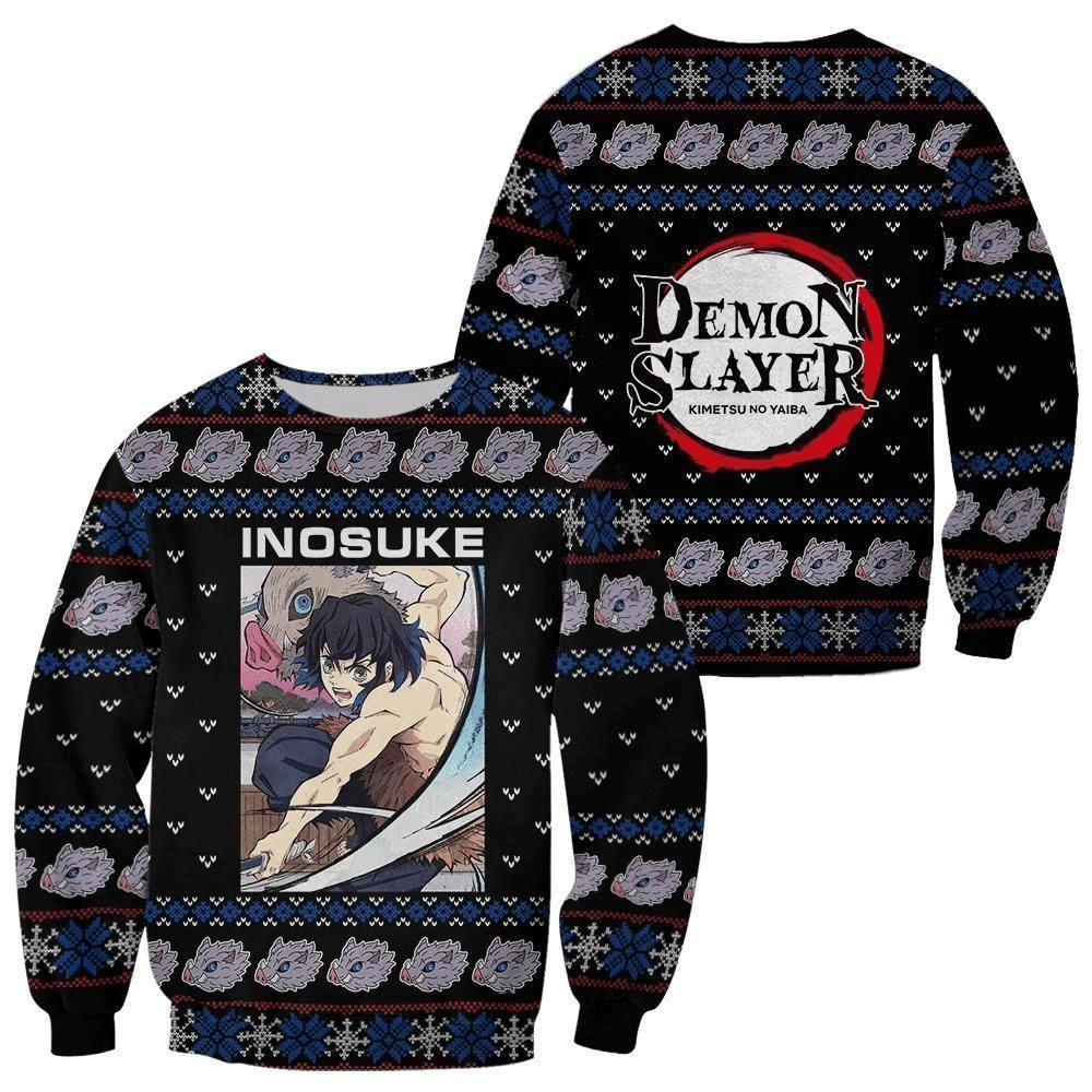 Pull de Noël moche Inosuke Hashibira – Ugly Christmas Sweater Demon Slayer
