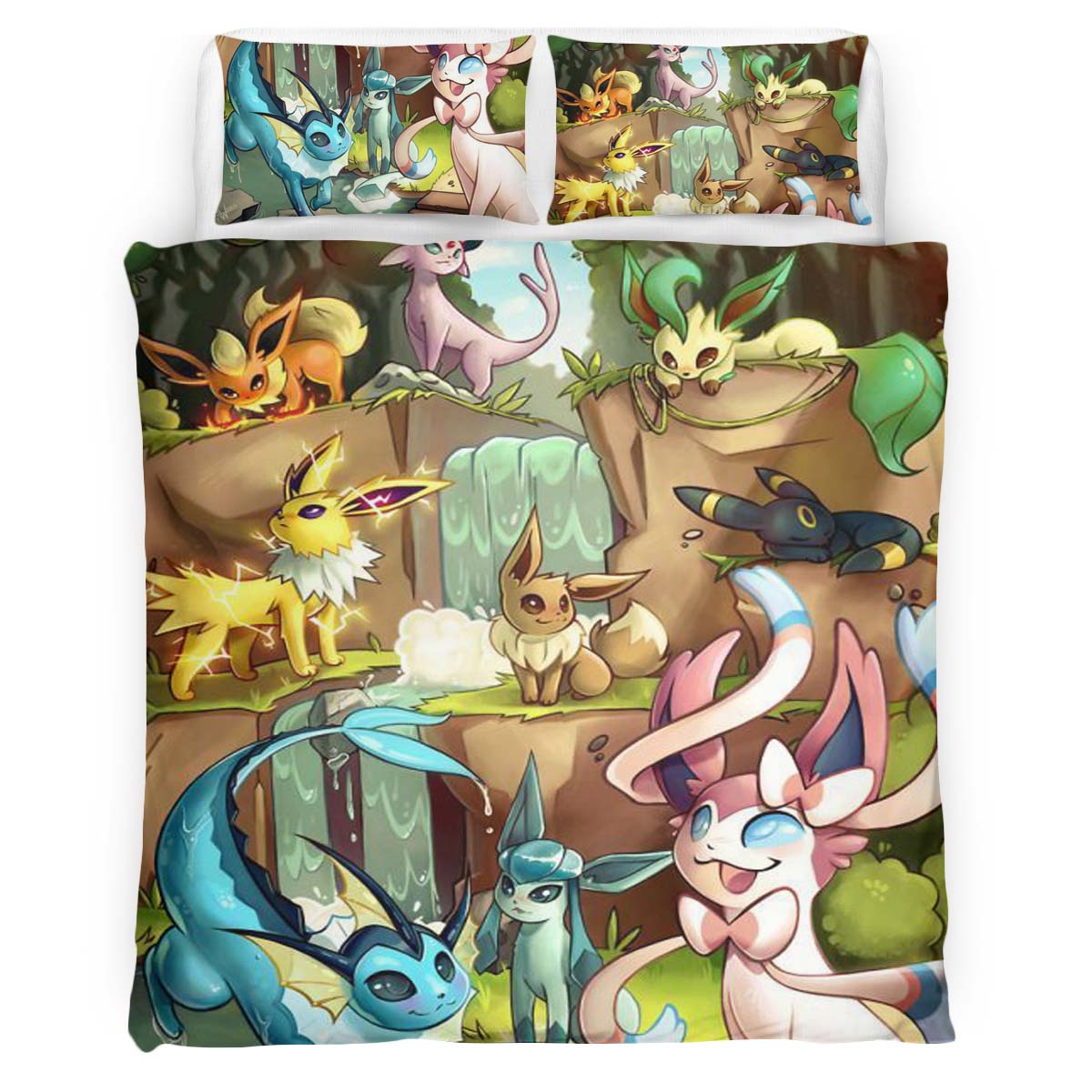 Housse De Couette Toutes les évolutions d’Évoli Pokémon 1007 Parure de lit Ensemble De Literie