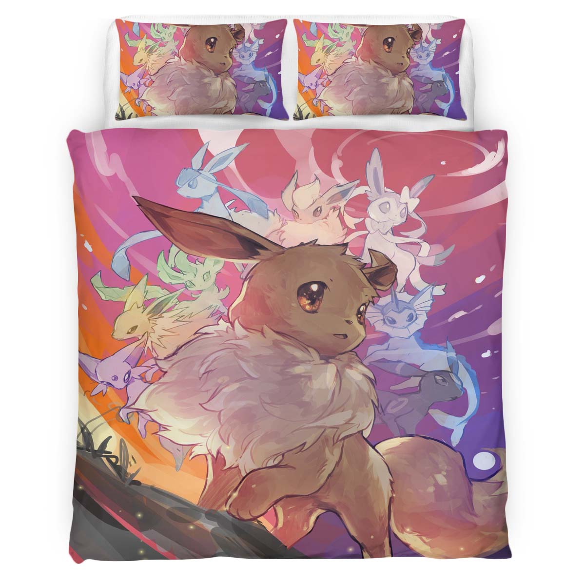 Housse De Couette Toutes les évolutions d’Évoli Pokémon 1008 Parure de lit Ensemble De Literie