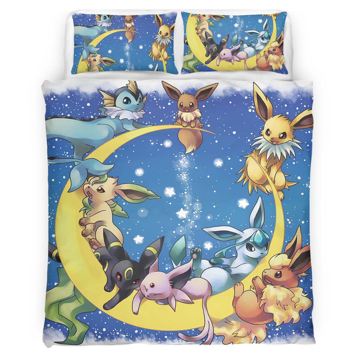 Housse De Couette Toutes les évolutions d’Évoli Pokémon sur la lune Parure de lit Ensemble De Literie