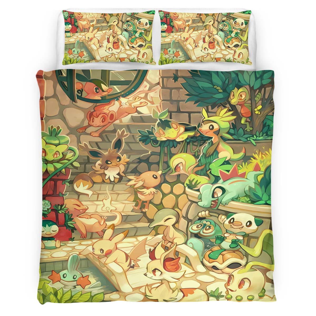 Housse De Couette Pokémon de type Plante 6 Parure de lit Ensemble De Literie