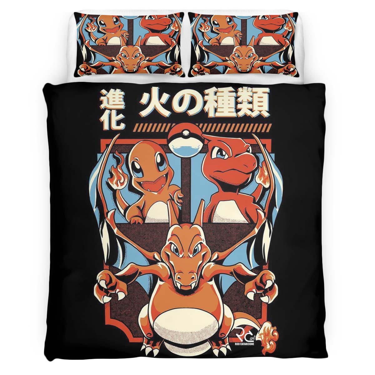 Housse De Couette Salamèche Reptincel Dracaufeu Feu Pokémon 2 Parure de lit Ensemble De Literie