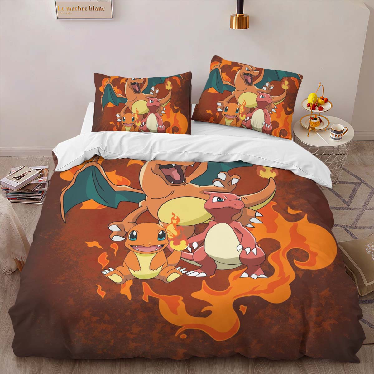 Housse De Couette Salamèche Reptincel Dracaufeu Feu Pokémon 3 Parure de lit Ensemble De Literie – Image 2