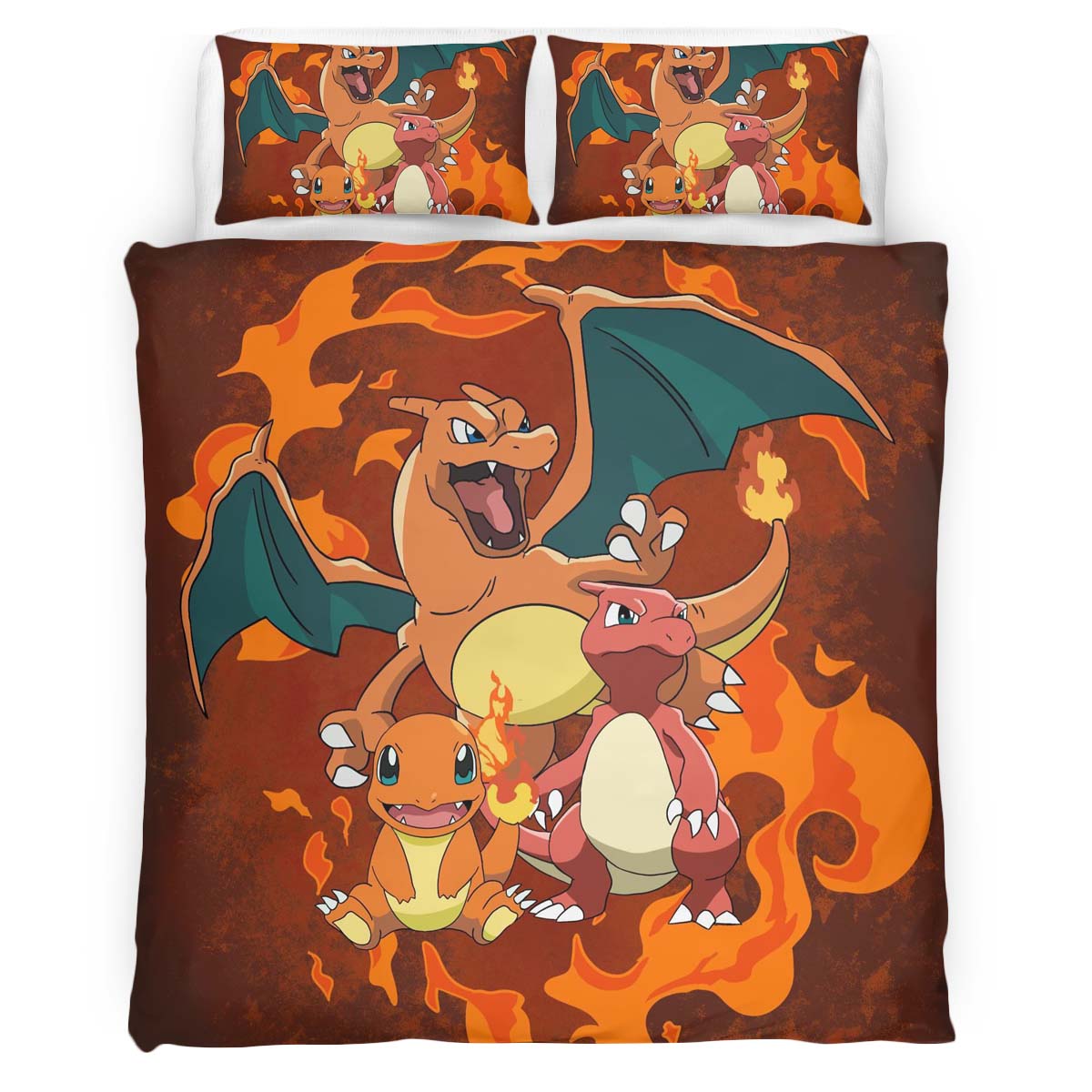Housse De Couette Salamèche Reptincel Dracaufeu Feu Pokémon 3 Parure de lit Ensemble De Literie