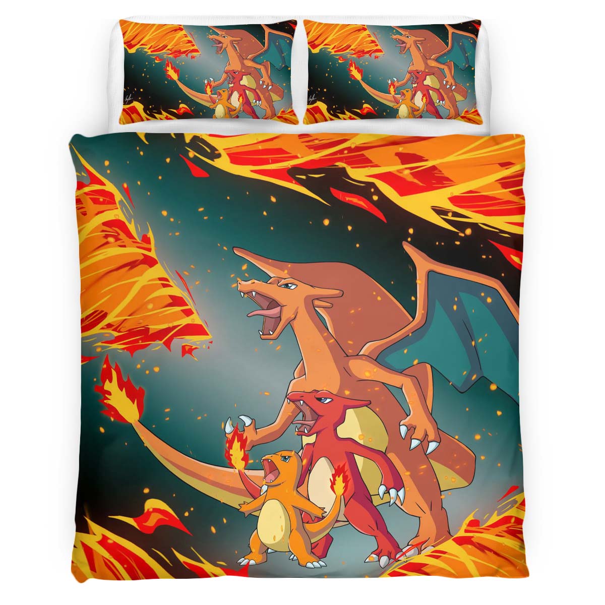 Housse De Couette Salamèche Reptincel Dracaufeu Feu Pokémon 4 Parure de lit Ensemble De Literie