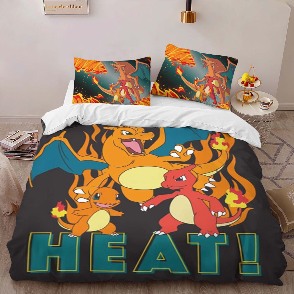 Housse De Couette Salamèche Reptincel Dracaufeu Feu Pokémon 5 Parure de lit Ensemble De Literie – Image 2