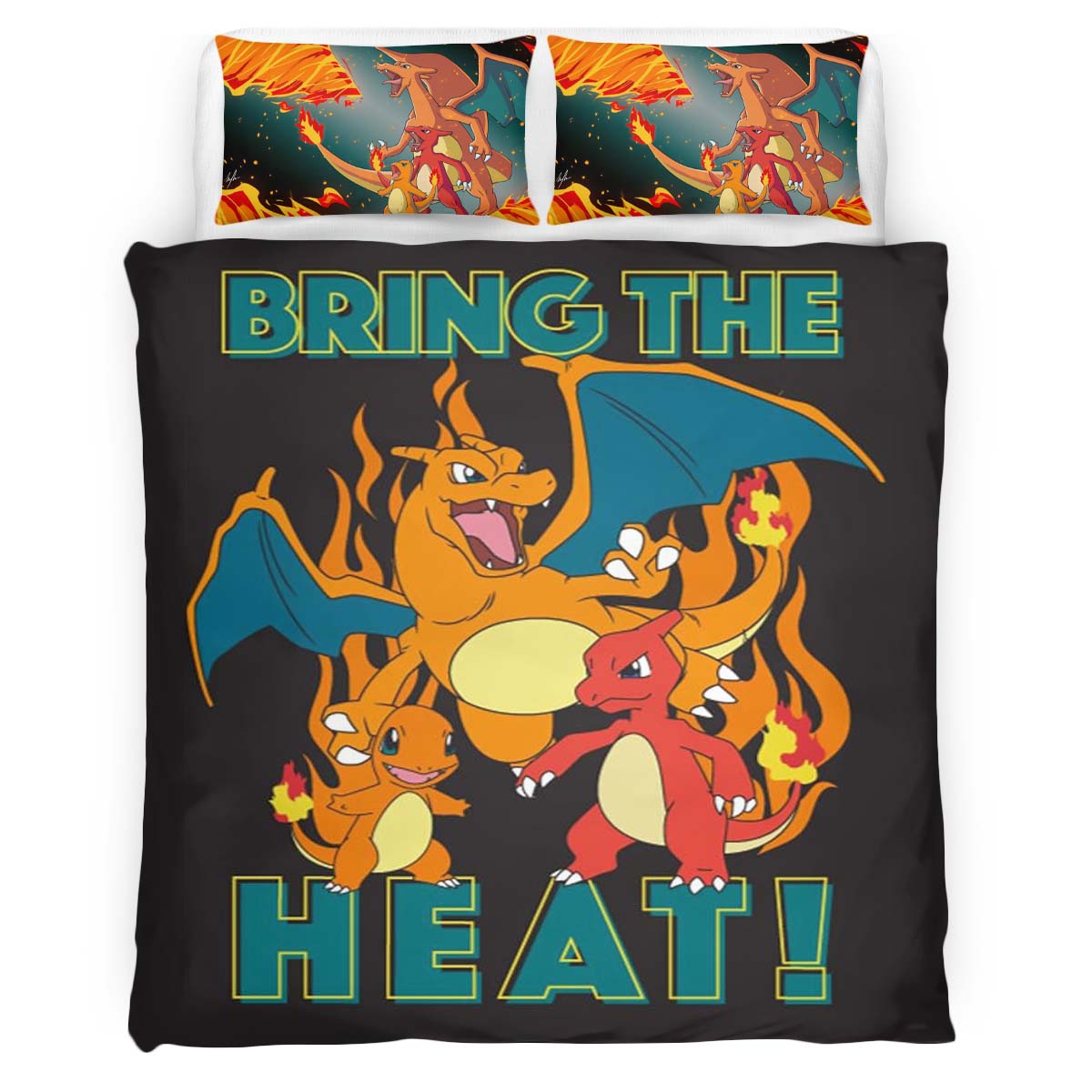 Housse De Couette Salamèche Reptincel Dracaufeu Feu Pokémon 5 Parure de lit Ensemble De Literie