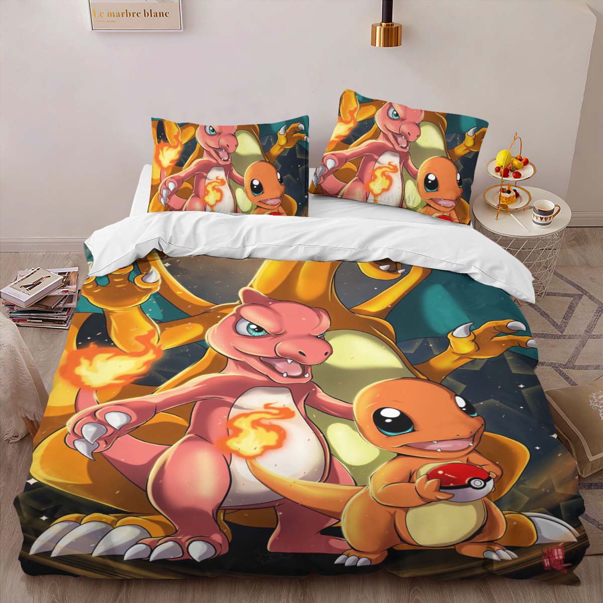 Housse De Couette Salamèche Reptincel Dracaufeu Pokémon Parure de lit Ensemble De Literie – Image 2
