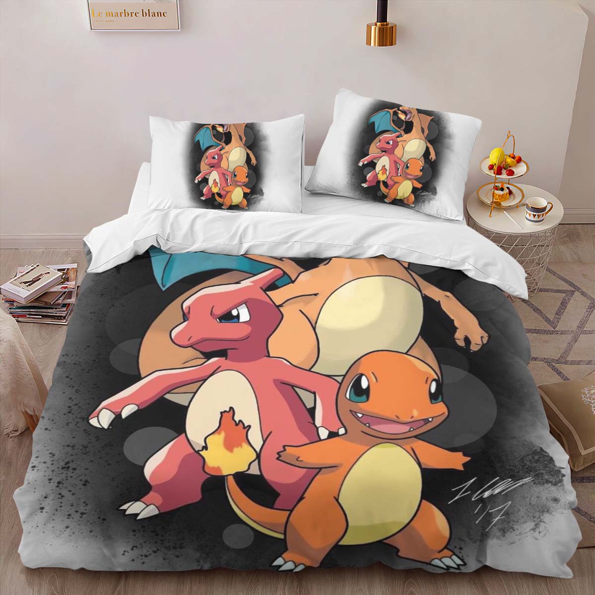Housse De Couette Salamèche Reptincel Dracaufeu Pokémon 2 Parure de lit Ensemble De Literie – Image 2
