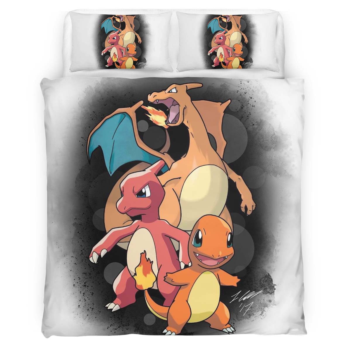 Housse De Couette Salamèche Reptincel Dracaufeu Pokémon 2 Parure de lit Ensemble De Literie