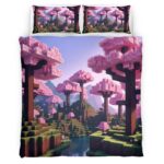 Housse De Couette Vallée de cerisiers biome Minecraft 2 Parure de lit Ensemble De Literie