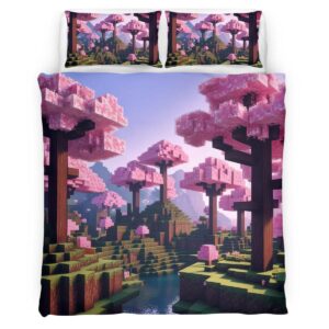 Housse De Couette Vallée de cerisiers biome Minecraft 2 Parure de lit Ensemble De Literie
