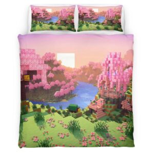 Housse De Couette Vallée de cerisiers biome Minecraft Parure de lit Ensemble De Literie