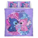 Housse De Couette Disney Stitch et Angel Amoureux 2 Parure de lit Ensemble De Literie