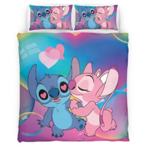 Housse De Couette Disney Stitch et Angel Amoureux 3 Parure de lit Ensemble De Literie