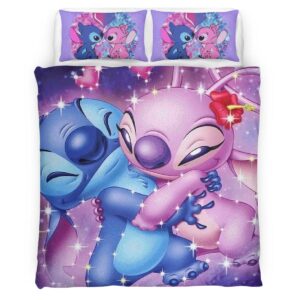 Housse De Couette Disney Stitch et Angel Amoureux Parure de lit Ensemble De Literie