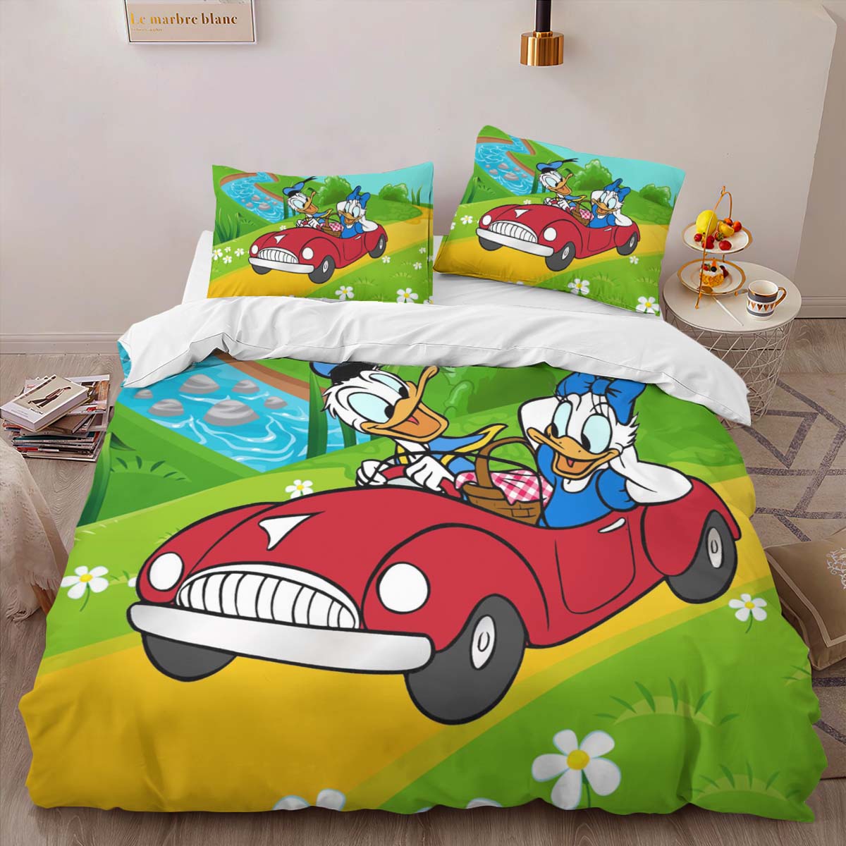 Housse De Couette Donald Duck & Daisy Duck – Pique-nique en voiture Parure de lit Ensemble De Literie – Image 2